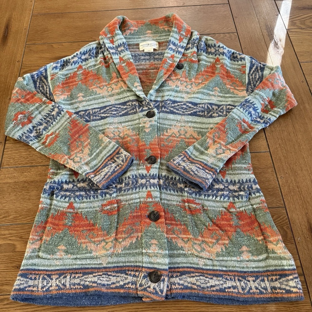 Vintage Ralph Lauren Denim Supply Women Aztec Button Up Cardigan SZ-large Shawl - Picture 7 of 9